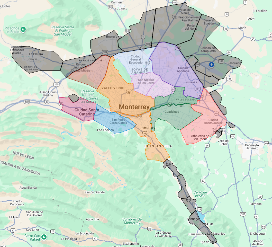 Mapa de cobertura de envío zona extendida por 150 pesos